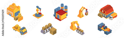Warehouse and Storehouse Equipment and Object Isometric Vector Set