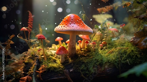 Group of Mushrooms in a Lush Green Forest