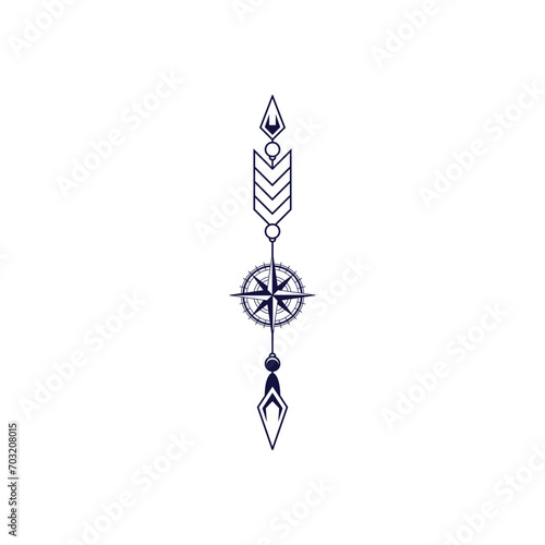 illustration of an arrow pattern tattoo design with a compass