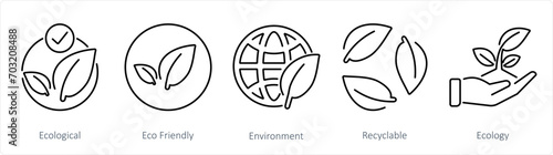 A set of 5 Ecology icons as ecological, eco friendly, environment