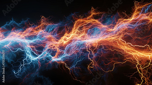 The chaotic composition of electrical discharges creating a dynamic illusory landscape photo