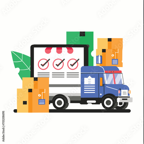2d vector illustration colorful Land and sea transport techniques, methods and technological tools for transporting and shipping goods and products and logistic 