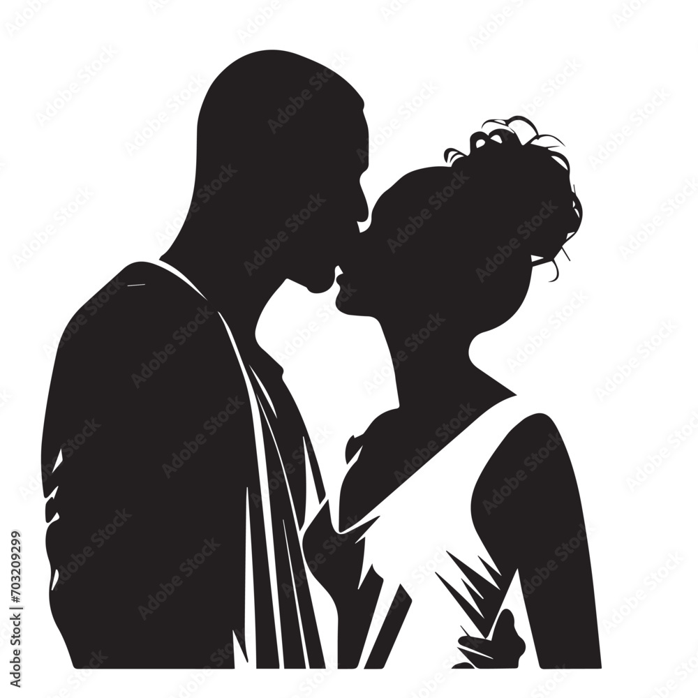Silhouettes of romantic couple isolated on white background collection 2d flat vector.