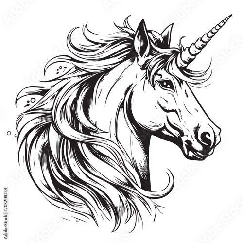 Unicorn head fairy tale sketch hand drawn Vector illustration