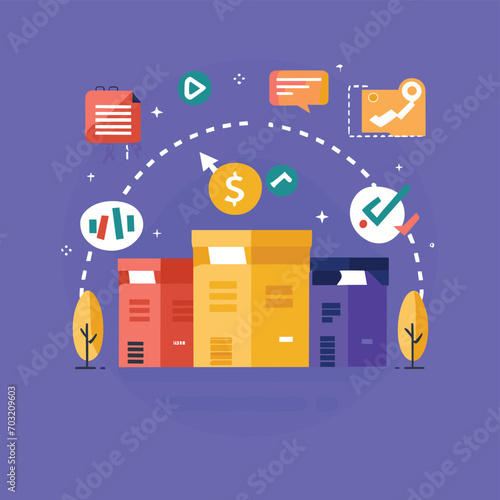 2d vector illustration colorful Land and sea transport techniques, methods and technological tools for transporting and shipping goods and products and logistic 