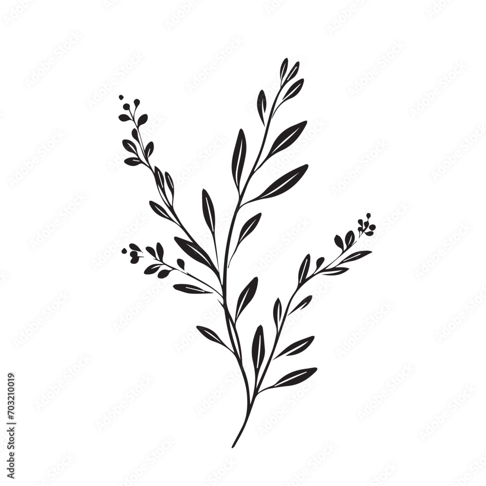 Flower lineart for wedding and vintage decoration, floral illustration 2d vector