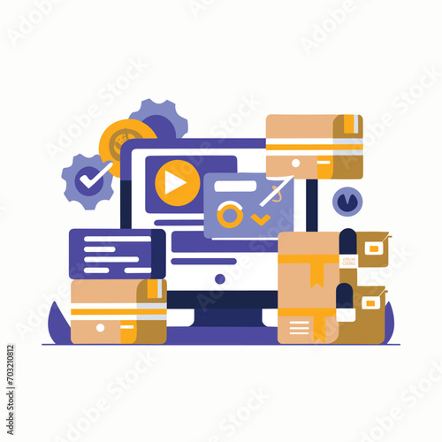 2d vector illustration colorful Land and sea transport techniques, methods and technological tools for transporting and shipping goods and products and logistic 