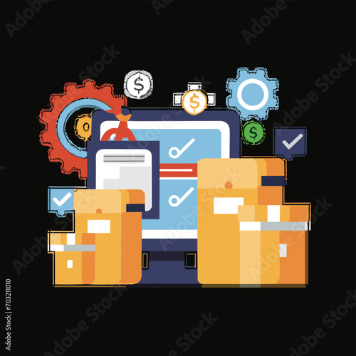 2d vector illustration colorful Land and sea transport techniques, methods and technological tools for transporting and shipping goods and products and logistic 