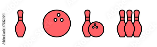 Bowling icon set illustration. bowling ball and pin sign and symbol.