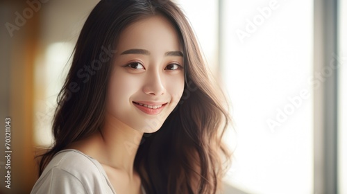 Portrait of happy young Asian teenager smiling in front of camera 