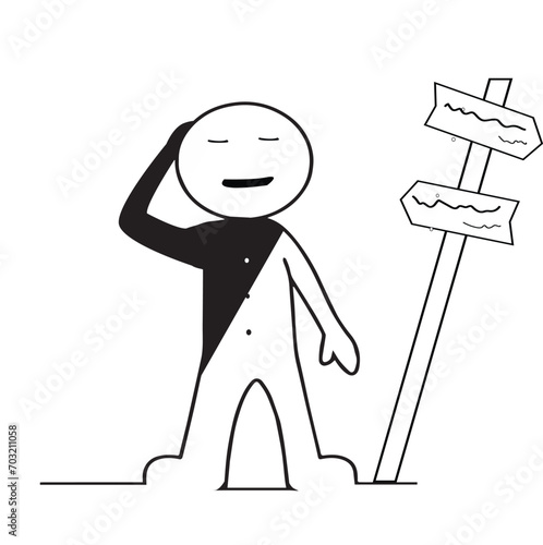 Logical image design. 
The person cannot find his way in the forest