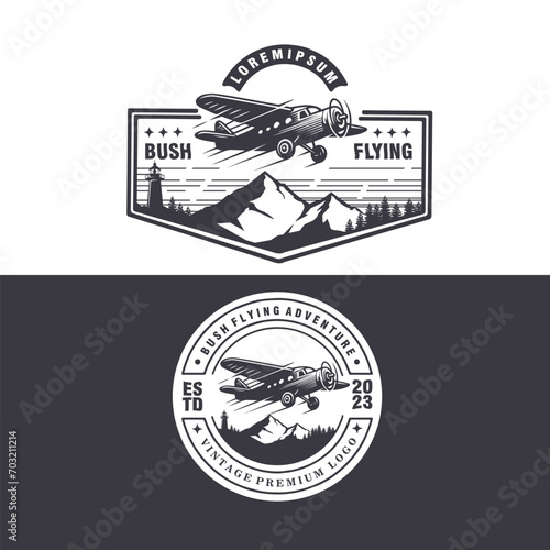 set of airplane air force bush flying aviation aircraft vintage badges logo design vector illustration