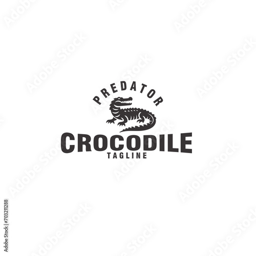silhouette crocodile predator alligator vintage monochrome logo design vector illustration