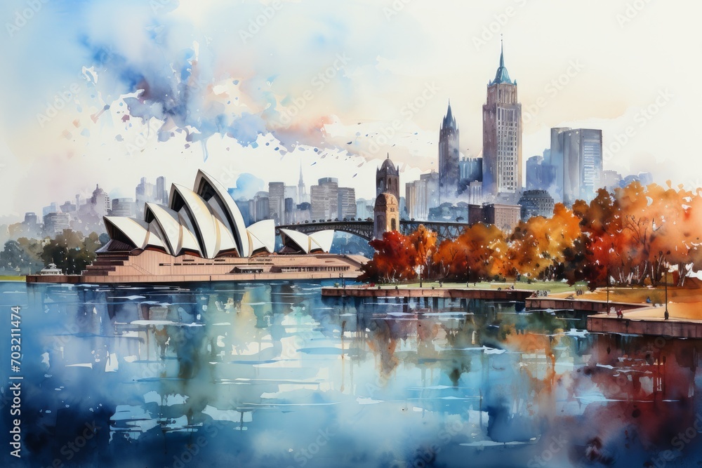 Fototapeta premium Images of Sydney city with watercolor effect 