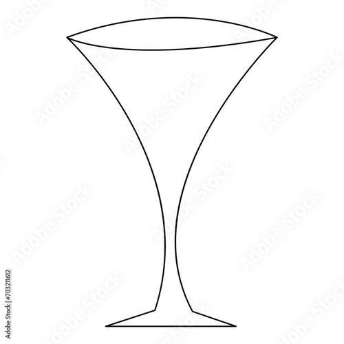 Continuous one line art drawing cocktail, summer fresh drink and glass outline vector illustration
