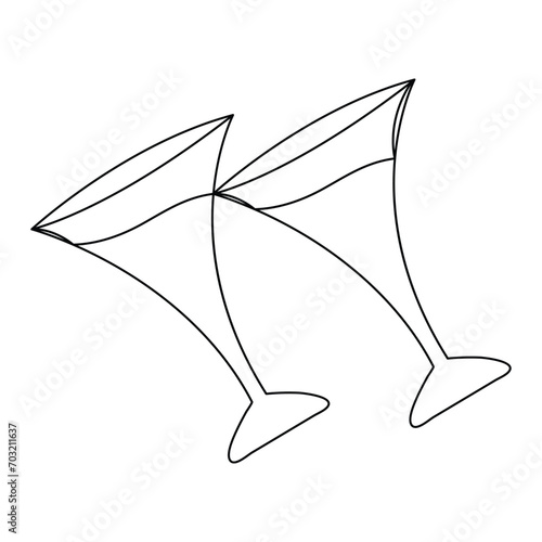 Continuous one line art drawing cocktail, summer fresh drink and glass outline vector illustration
