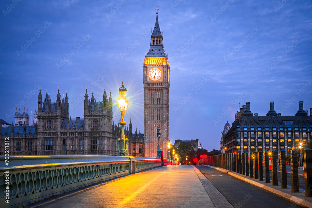 London, United Kingdom. Big Ben and Parliament Building during blue hour.