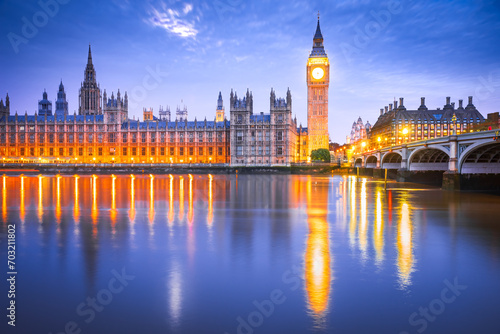 London, United Kingdom. Big Ben and Parliament Building during blue hour. photo