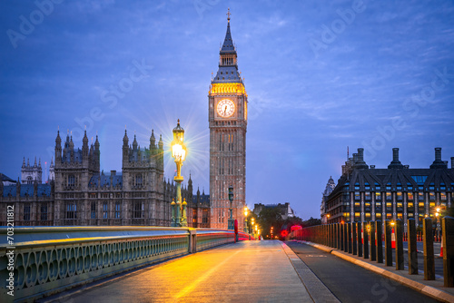Obraz na płótnie London, United Kingdom. Big Ben and Parliament Building during blue hour. w salonie
