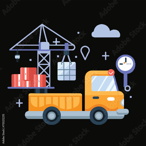 2d vector illustration colorful Land and sea transport techniques, methods and technological tools for transporting and shipping goods and products and logistic 
