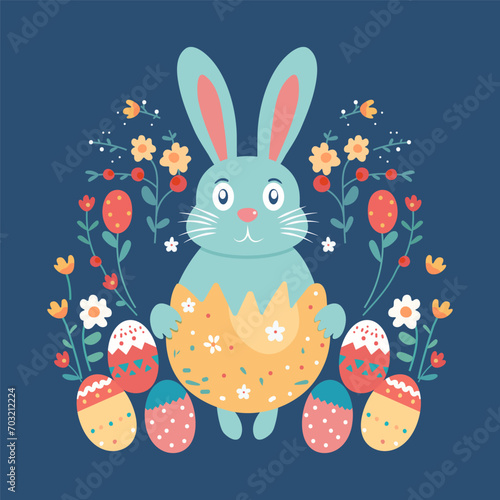 Happy Ester day concept design of illustration. Little rabbit in an egg.