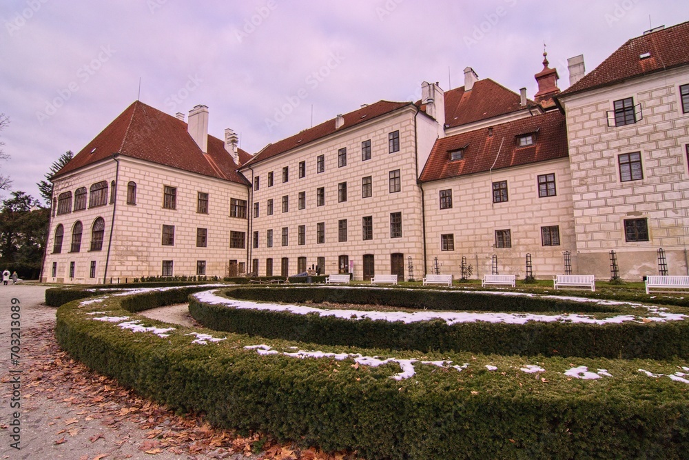 The historical castle and its garden at city Trebon, Czech republic