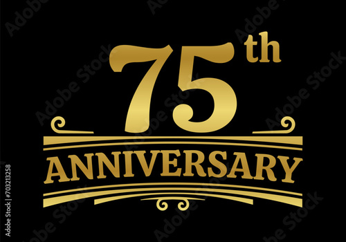 75 years anniversary logo, icon or badge. 75th birthday, jubilee celebration, wedding, invitation card design element. Vector illustration.