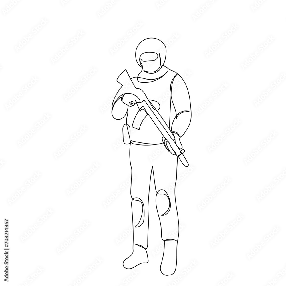 Obraz premium soldier with weapon, sketch, line drawing, vector