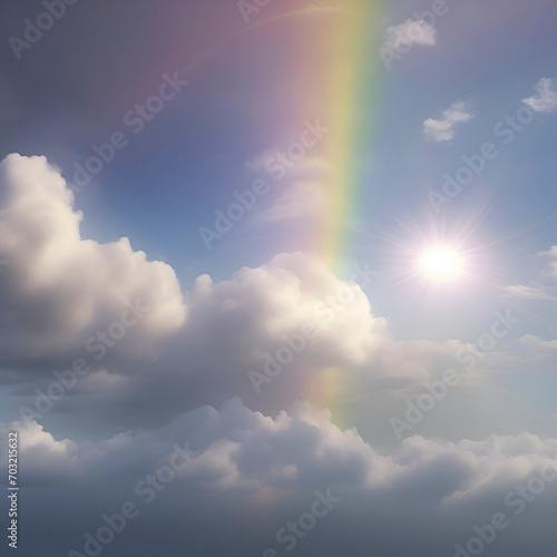 Rainbow in the sky with clouds, and sunlight. Colorful background.  photo