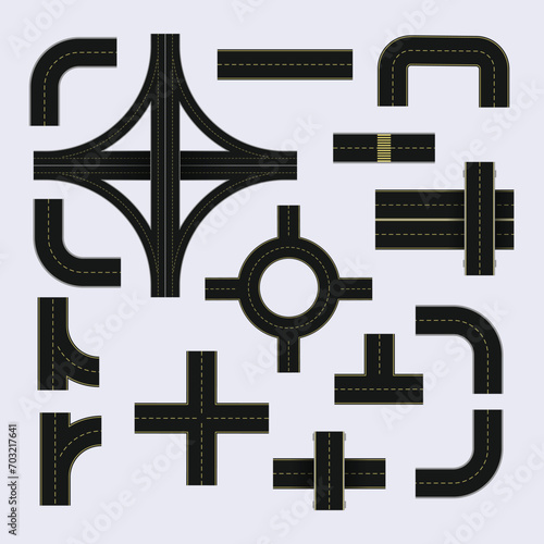 Collection of Connectable Asphalt Street Roads with Marking