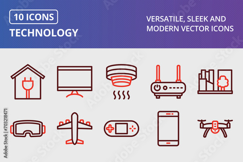 Technology Thick Line Two Colors Icons Set