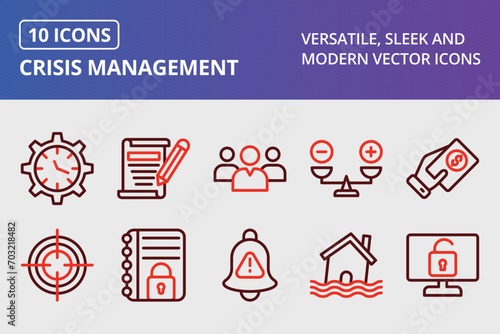 Crisis Management Thick Line Two Colors Icons Set