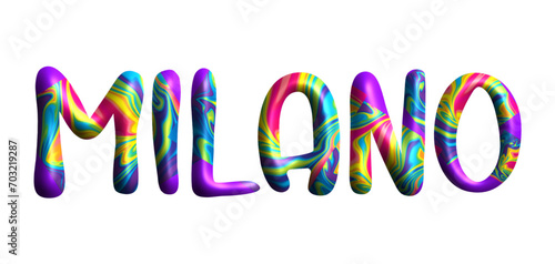 milano - Italy city name written in Italian, vector graphics, milticolor color