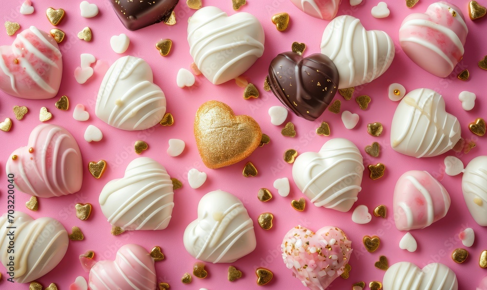 Valentine's Day treats, sweet dessert for birthdays, weddings, flat lay views, soft pastel color Valentine's Day treats, sweet dessert for birthdays, weddings, flat lay views, soft pastel color