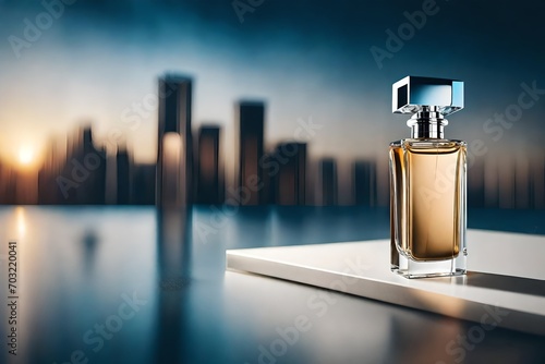 modern minimalist perfume flacon design , amber golden cosmetics branding and advertising presentation