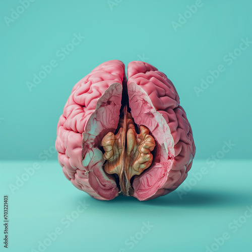 Walnut looks like human brain. This symbolizes the similarity of the brain to walnuts and the proven effectiveness as a healthy. Concept of creativity.
