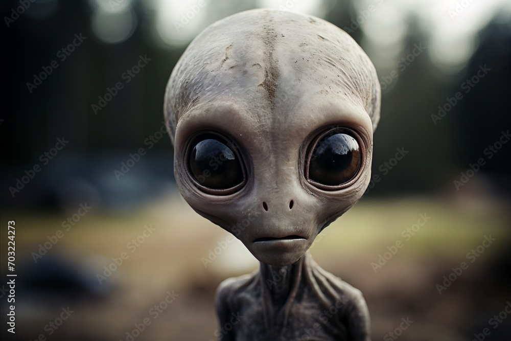 Detailed Illustration of Extraterrestrial Being with Slender Body, Gray Skin, and Almond Shaped Eyes