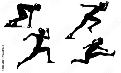 Set of sport Women, Athletic, Collection, Silhouette, Sprint, Run, Sprinter, Vector illustration, Lifestyle, Marathon