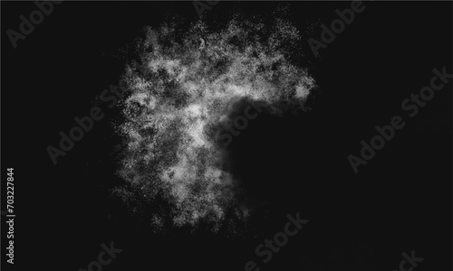 Textured cloud, Abstract black, isolated on black background. Abstract smoky shape on black background. White smoke explosion on black background. Black background with space for your text