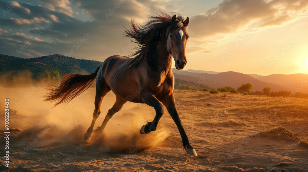 Horse galloping in desert dust. Horse galloping in desert dust.