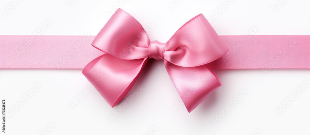 pink satin ribbon and bow on white background