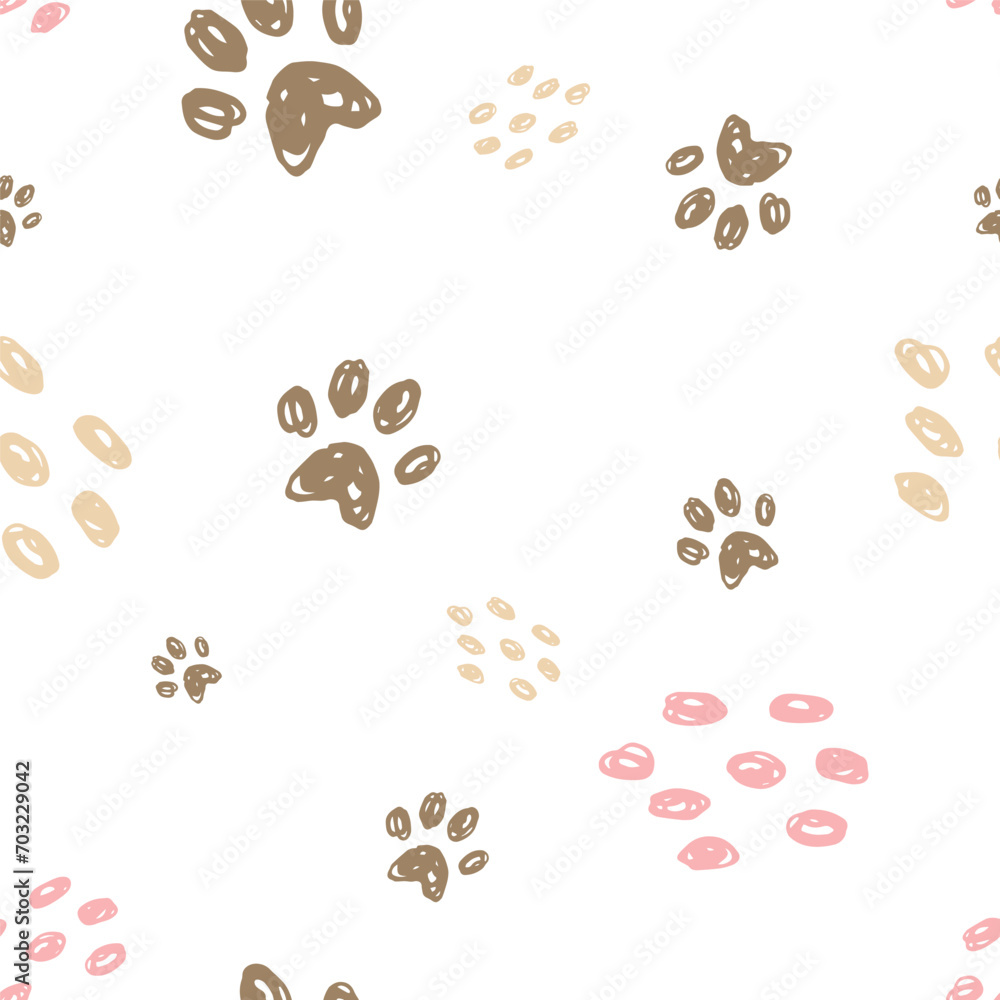 Fototapeta premium seamless pattern with dog paws. Can be used for gift wrapping, wallpaper, background...