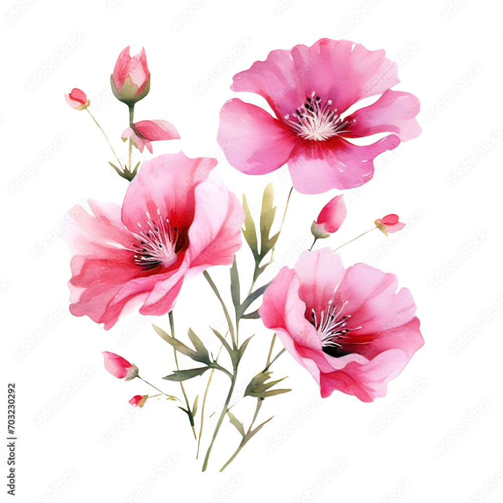 Pink Flowers Watercolor Clipart 