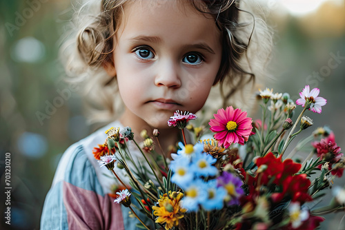 Kind mit Blumenstrauß Zarte Schönheit in Kinderhänden