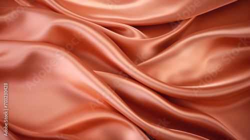 A close up view of a red or orange satin fabric, monochromatic image. Top view, flat lay