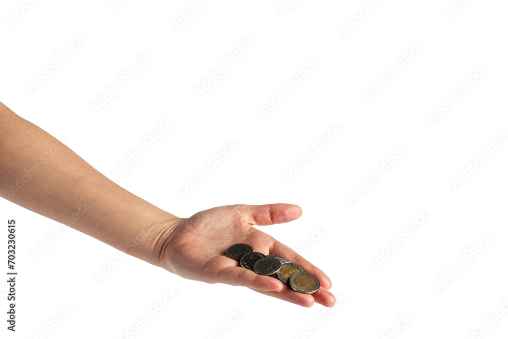 Hand and Coins used for payment in Thailand on transparent background Hand and Coins used for payment in Thailand on transparent background