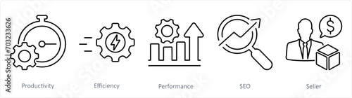 A set of 5 Increase Sale icons as productivity, efficiency, performance