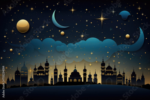 A serene scene of a night sky with the moon and stars, representing the peaceful atmosphere of Ramadan