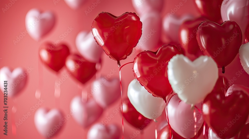 Red and white and pink heart shaped balloons on stylish background. Valentine's Day concept Red and white and pink heart shaped balloons on stylish background. Valentine's Day concept