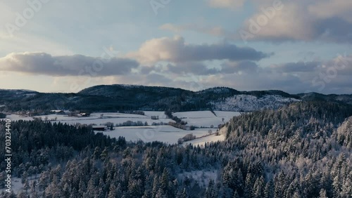 Wallpaper Mural Winter Scene Over Rural Mountains And Farmland Near Indre Fosen, Trondelag County, Norway. Aerial Wide Shot Torontodigital.ca